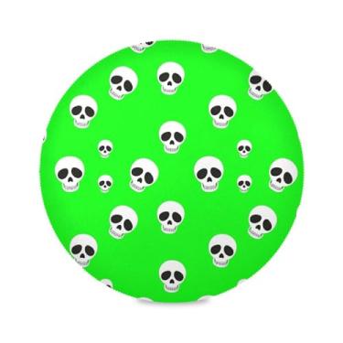 Imagem de Wassud Jogo americano caveiras verdes vibrantes tapetes de mesa redondos para cozinha e jantar tapetes laváveis resistentes ao calor decoração de mesa 39 cm