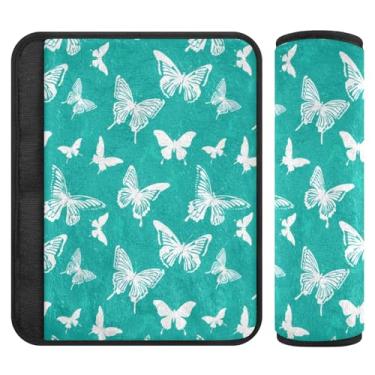 Imagem de Burbuja Capa para cinto de segurança de carro Butterfly on Teal Soft Comfort Car Seatbelt Protector para alça de ombro de assento, 1 par médio