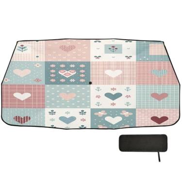 Imagem de Burbuja Guarda-sol de para-brisa de carro, guarda-chuva de para-sol com retalhos de coração, dobrável, bloqueio de raios UV e calor solar, adequado para caminhonete Sedan SUV na maioria dos veículos