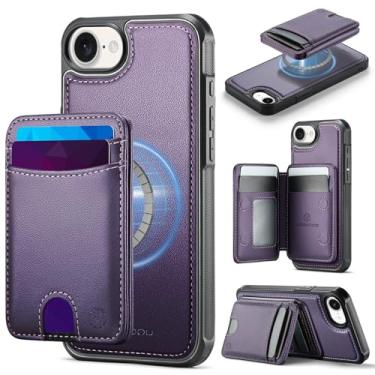 Imagem de WJXEXRS Capa carteira para iPhone 16e, capa de couro PU 2 em 1 requintada/antiarranhões fina à prova de choque/capa de celular com carregamento magnético para iPhone 16e 6,1 polegadas - roxo perolado