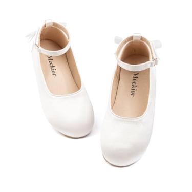 Imagem de Meckior Sapatilhas de balé para meninas pequenas Mary Jane para meninas, festas, escola, laço, princesa, A06/bege com laços, 11 Little Kid