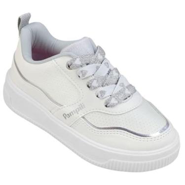 Imagem de Tênis Infantil Pampili Branco com Detalhes Prateados e Brilho, Cadarço Glitter, (Branco, BR, Criança de 4 a 8 anos, Numérico, 28)