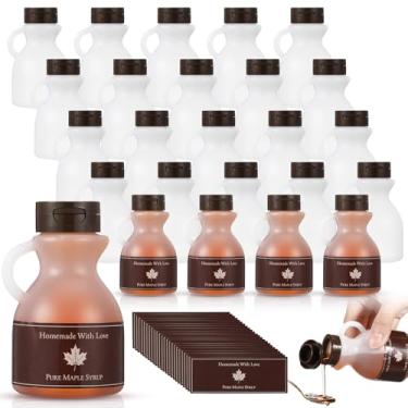 Imagem de Bokon Pacote com 24 frascos de xarope de bordo de 76,5 g com etiquetas, recipientes de plástico vazios com alças e tampas, pequenos frascos para xarope de bordo puro caseiro, mel, presentes