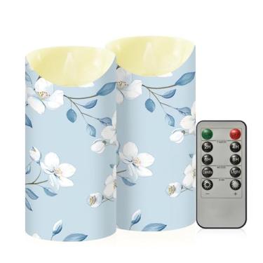 Imagem de Wassud Velas de flor azul celeste claro sem chama com controle remoto, velas realistas cintilantes com temporizador, velas decorativas para Natal, casamento, festa, decoração de casa média