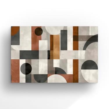 Imagem de Quadro Abstrato Geométrico Moderno, Arte de Parede em Tons Terrosos, Marrom, Cinza e Terracota, Decoração Minimalista 90X60
