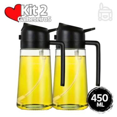 Imagem de Porta Azeite Vinagre Spray Borrifador e Dosador Vidro 450 ml Azeiteiro