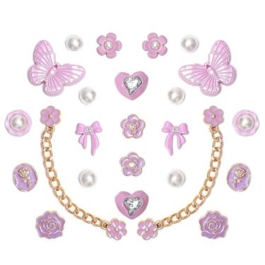 Imagem de Eooberr 22 peças pingentes de strass com pérolas brilhantes com 2 correntes de sapato brilhantes, letra LOVE Queen, pingentes de decoração de sapatos para sandálias de tamanco femininas e meninas