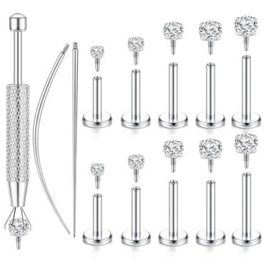 Imagem de LORACOXS Brincos de costas planas 16G/18G para mulheres e homens – Joia Tragus Helix Conch Rook Ear Cartilage Piercing, brincos internos hipoalergênicos, ideal para piercing labial Medusa Monroe