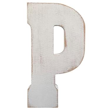 Imagem de ABELOTS Decoração De Parede Com Alfabeto Madeira Grande, Monograma, Letras - Autônomas Acabamento Em Branco Envelhecido (P)