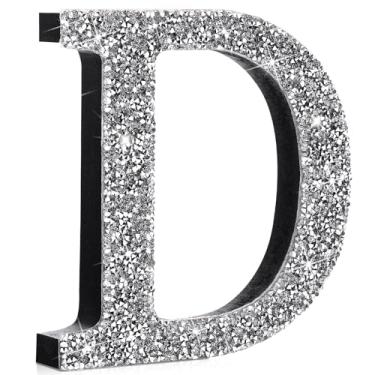 Imagem de Qunclay Letras brilhantes de diamante de cristal prateado decoração de diamante triturado letras de glitter de madeira com parafuso e ganchos presente de strass para decoração de parede de quarto Y2k
