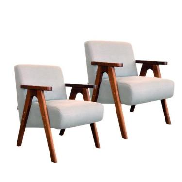Imagem de Kit 2 Poltronas América em Madeira Eucalipto Movellu Home, Corino Bran