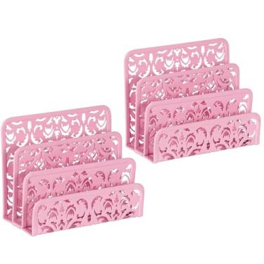 Imagem de EasyPAG Organizador de correio, 2 peças, classificador de correspondência, para envelopes, 3 compartimentos, suporte vertical de carta para escritório, casa, escola, rosa