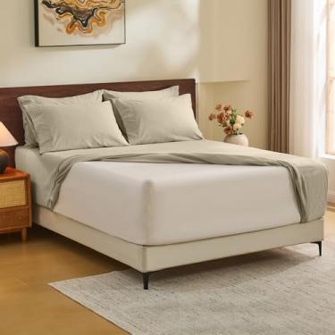 Imagem de MEISHANG Lençóis King Size 100% linho puro francês - Jogo de lençol com bolso extra profundo, linho macio durável, antirasgos, respirável e absorvente de umidade, bolso profundo de 45 a 61 cm, todas