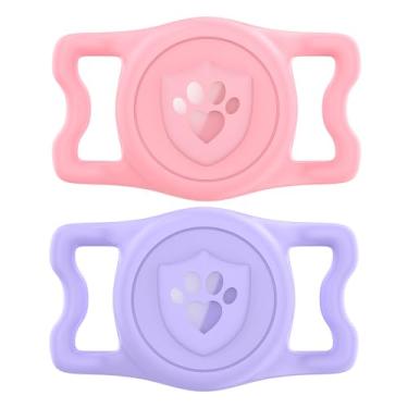 Imagem de ilFindYou Suporte para coleira de cachorro AirTag: IP68 à prova d'água para coleira de cachorro, capa de silicone antiperda e durável, compatível com Apple AirTags (rosa e roxo)