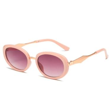 Imagem de Óculos de Sol Vintage Femininos Ovais com Lentes Degradê e Proteção UV400, Estilo Punk Masculino com Estampa de Leopardo (Rosa, Roxo e Vermelho)