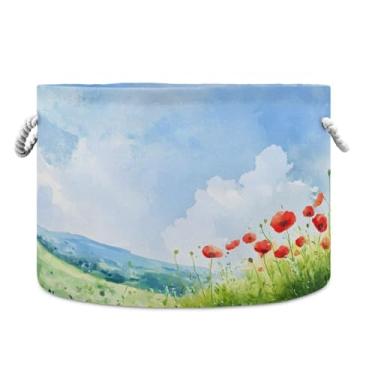 Imagem de JUZIHAI Cesta de armazenamento dobrável com pintura em aquarela, cesto de roupa suja para bebê, cobertor com alças de corda de algodão, caixa organizadora de armário dobrável para quarto, berçário