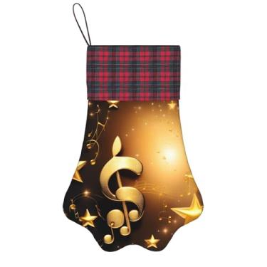 Imagem de Nota musical dourada com estampa de estrela brilhante caída meias de Natal animais de estimação decoração de natal cães gatos árvore decoração doce presente conveniente