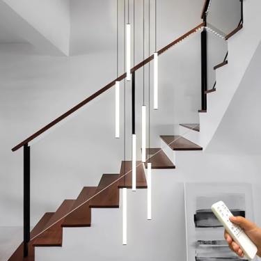 Imagem de Lustre LED moderno para escada de casa, 7 lâmpadas, lustre longo em espiral, luminária pendente dimerizável de 3000 a 6000K para tetos altos, sala de estar, hall de entrada e corredores (7 l
