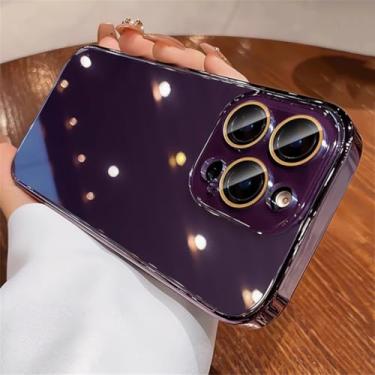 Imagem de Capa protetora de luxo com revestimento cromado e acabamento brilhante para iPhone 15, 16 Pro Max, Air 14, 13, 12 e 11 com lente de vidro cristal (para iPhone 16 Pro/Roxo Escuro)