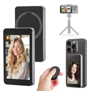 Imagem de Tela do monitor de selfie Vlog, monitor magnético de telefone 4K 60fps com controle remoto Bluetooth, monitor de câmera traseira para Vlog Live Stream TikTok, compatível com iPhone e Android