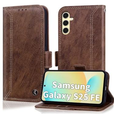 Imagem de Oduio Capa carteira para Samsung Galaxy S25 FE com suporte para cartão com bloqueio RIFD, capa protetora de couro PU flip com suporte para negócios 6,7 polegadas 2025, marrom