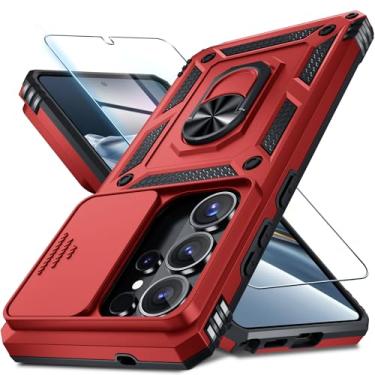 Imagem de Janmitta Compatível com Samsung Galaxy S26 Ultra, capa de lente de câmera deslizante embutida + protetor de tela + suporte de anel de dedo, capa de telefone de corpo inteiro resistente à prova de