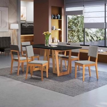 Imagem de Conjunto Sala De Jantar Dora Em Madeira Maciça 6 Cadeiras Boucle Cinza