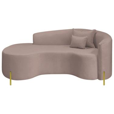 Imagem de Divã Recamier Curvo Sala De Estar Recepção Inglaterra 200cm Pés Metal Dourado Lado Esquerdo Linho Cor Rosê