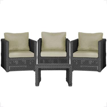 Imagem de Mesa E 3 Poltronas Madri Corda Náutica Estofado 7 Trama Preto