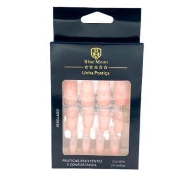 Imagem de Blue Moon Unhas Postiças Perolado Autocolantes Tamanho Médio (24 Unidades)