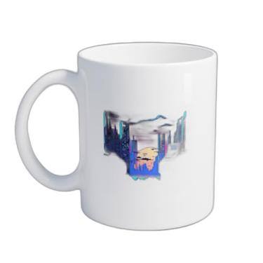 Imagem de Caneca Xícara de Café Porcelana 300ml Paisagem Retro Neon