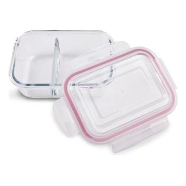 Imagem de Kit 4 Potes de Vidro com Divisória Marmita Fit 4 Travas 600ml - CLICK 