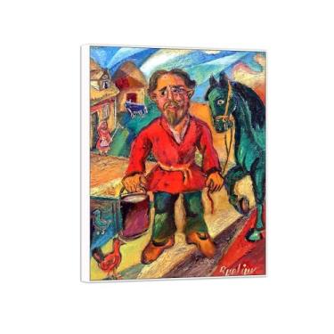 Imagem de David Burliuk Famosas impressões em tela de arte de parede prontas para pendurar. Homem com duas faces. Pintura com moldura branca para decoração de sala de estar 50 x 65 cm 20 x 26 pol