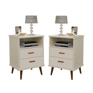 Imagem de Kit 2 Criado Mesa De Cabeceira Decore Itália com 2 gavetas 1 nicho pés