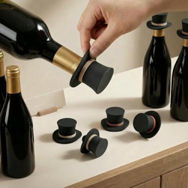 Imagem de 1/3 peças de rolha de vinho de silicone Magic Hat - Reutilizável à poeira - Vedação resistente para garrafas de vinho tinto, ajuda a manter o frescor, presente para casa e bar (preto, 1)