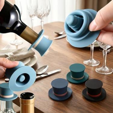 Imagem de 1/3 pçs Magic Hat Rolha de silicone para vinho - Reutilizável à poeira - Vedação resistente para garrafas de vinho tinto, ajuda a manter o frescor, presente para casa e bar (tricolor, 3)