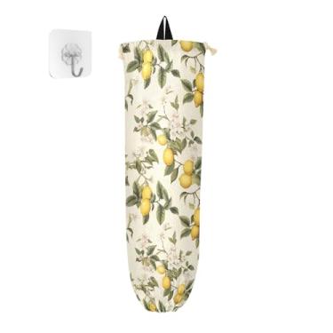 Imagem de Porta-sacos plásticos de limões bege botânicos, suporte de saco plástico de cozinha, organizador de armazenamento de sacolas de supermercado
