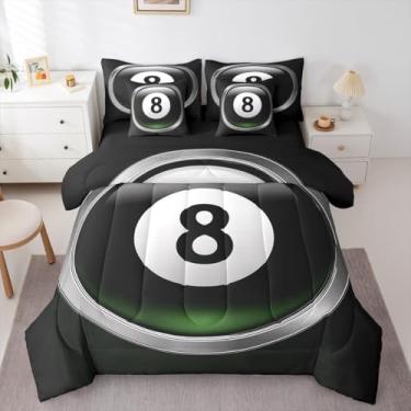 Imagem de Erosebridal Jogo de cama casal de bilhar, 7 peças, jogos esportivos, decoração de bilhar, lençol de cima e lençol com elástico para crianças, adolescentes, adultos, homens e adultos, preto e verde