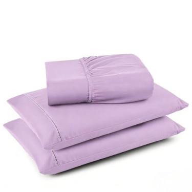 Imagem de Conjuntos de Roupas de Cama 3 peças Fronha Ponto Palito Tecido Macio (Lilás,Queen)
