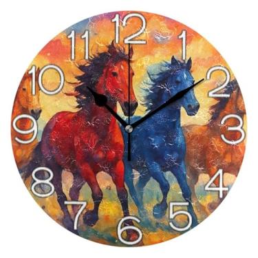 Imagem de GAIGEO Relógio de parede decorativo analógico relógio de cozinha rústico funky alimentado por bateria, retrô moderno art déco decoração de parede cavalo fixe colorido, 25 cm, ponteiros dourados