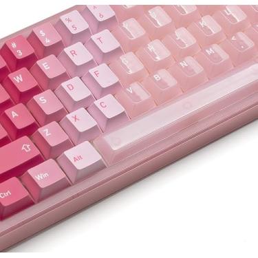 Imagem de dagaladoo Teclas de teclado PBT/PC, gelatina, teclas fofas transparentes, rosa transparente, 60% 75% 100%, 150 teclas tingidas para teclado de sublimação, teclas de perfil cereja para teclados