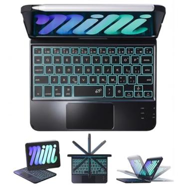 Imagem de BABG Capa com teclado para iPad mini 7 (21.1 cm), multi-touchpad, rotação de 360°, luz de fundo de 7 cores, bateria grande, teclado sem fio para iPad mini 7ª/6ª geração - preto