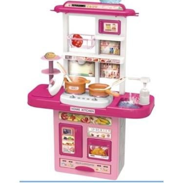 Imagem de Kit Cozinha de Brinquedo Infantil Solta Água e Som Forno Pia Geladeira Panela ROSA