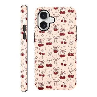 Imagem de Vulfwela Linda capa de celular com laço vermelho para iPhone 17 de 6,3 polegadas, fita estética com laço padrão cereja 2 em 1 brilhante à prova de choque fina macia TPU rígido proteção de PC meninas