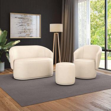 Imagem de Sofá Namoradeira Com Poltrona E Puff Orgânico Sala Malu Sintético Bege M11 - D`rossi