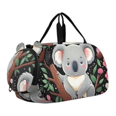 Imagem de Bolsa esportiva marrom escura para meninos bege para viagem de fim de semana para meninas, Lindos ramos de coalas florais, Clássico