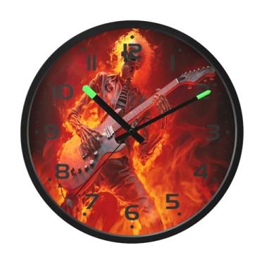 Imagem de SEHANY Relógio artístico de parede de caveira silencioso, sem tique-taque, relógio redondo operado por bateria, controle de som, luz noturna, relógios de parede para sala de estar, cozinha, quarto