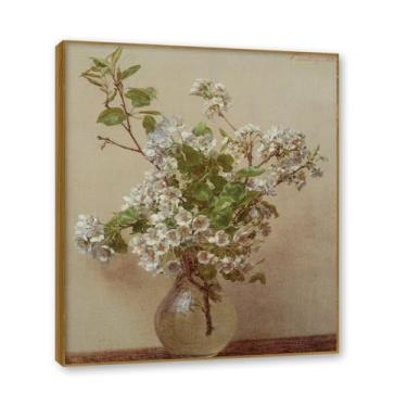 Imagem de NHLDZYH Moldura de teca. Impressão de flores vintage rústica, arte de parede em tela emoldurada floral clássica, decoração de cozinha de fazenda, pronto para pendurar. B21. 40 x 48 cm