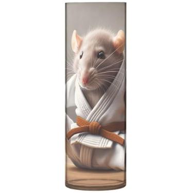 Imagem de Rato Karate Mouse vasos de flores cilíndricos fofos para centros de mesa, vaso de flores alto, plástico, personalizado, floral, moderno, decoração de mesa, 30 x 9,9 cm