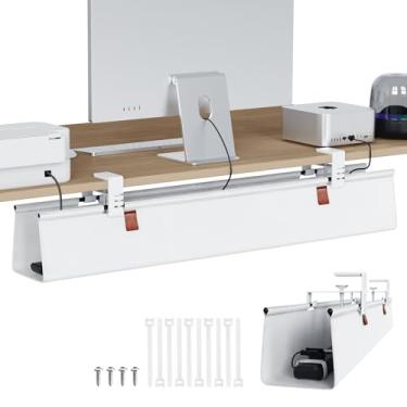 Imagem de Zilink Suporte de cabo grande sob a mesa 101,6 cm, sem broca, suporte de cabos, suporte de tecido/suporte de parafuso, organizador de cabos resistente à prova d'água para escritório, casa, branco